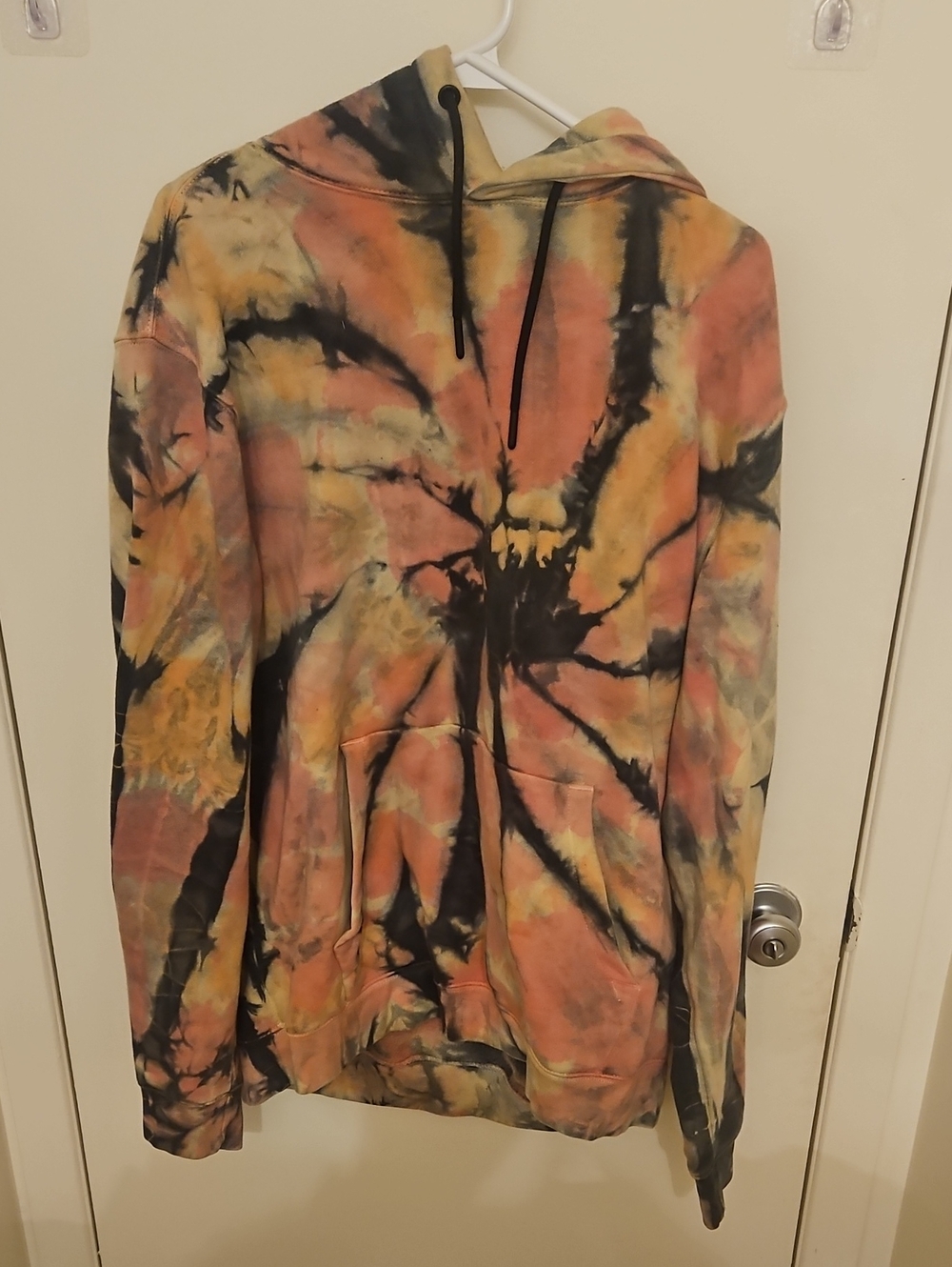 Tie-Dye Pullover Hoodie - Black, Peach & Yellow